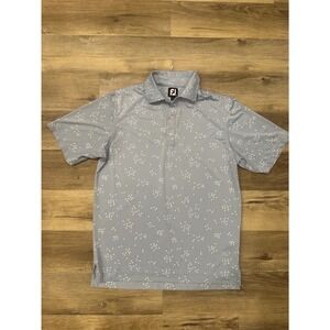 FootJoy FJ‎ Mens Golf Polo Shirt Blue White Bird Print Short Sleeve Size M